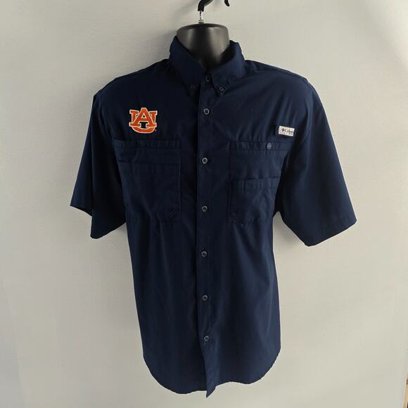 Columbia PFG University of Auburn button down shirt blue mens M - Picture 1 of 9